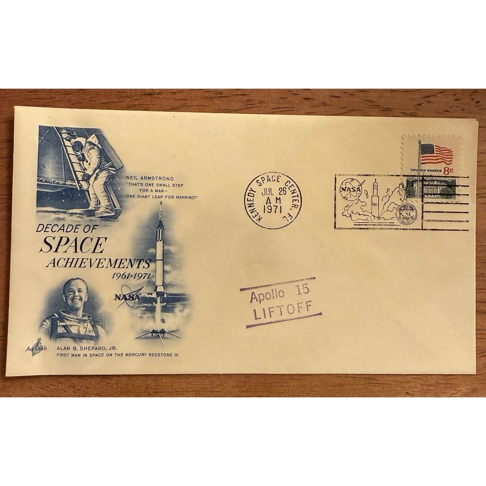 US FDC #1434-1435 Artcraft 1971 Space Achievements Apollo 15 Liftoff Cachet‎